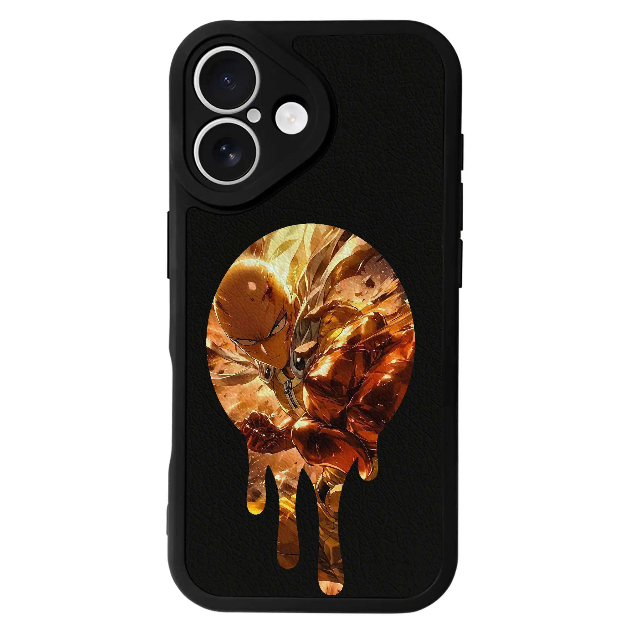 ワンパンマン グッズ サイタマ - IPhone 16シリーズ対応 ・ シリコンスマホケース ・ レザー調 ・ 高精度フィット ・ 耐衝撃 ・ ワイヤレス充電対応 ・ 精密カット